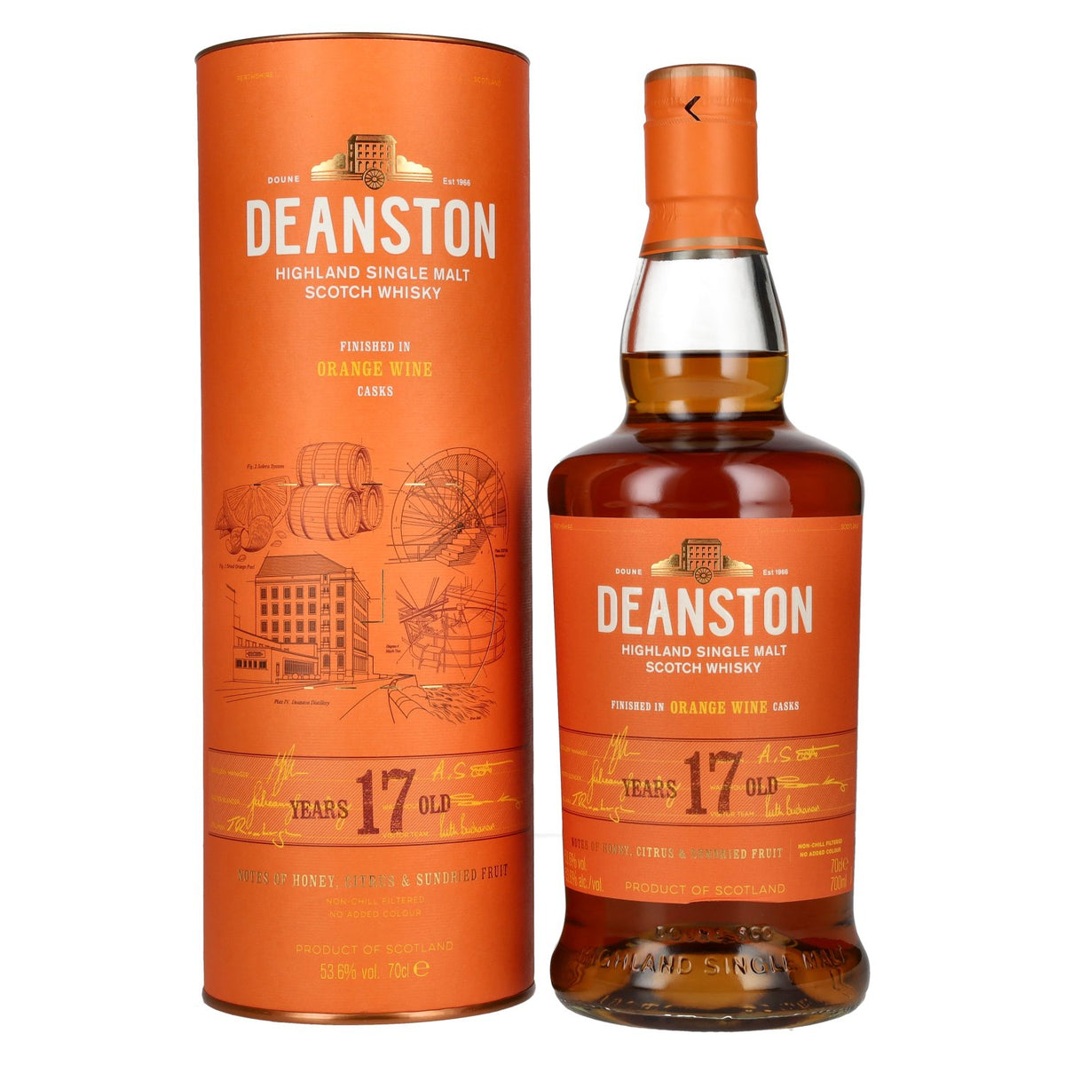 Deanston 17 ans d'âge, single malt des Highlands, finition en fût de vin orange, 53,6 % vol., 0,7 l, dans un coffret cadeau