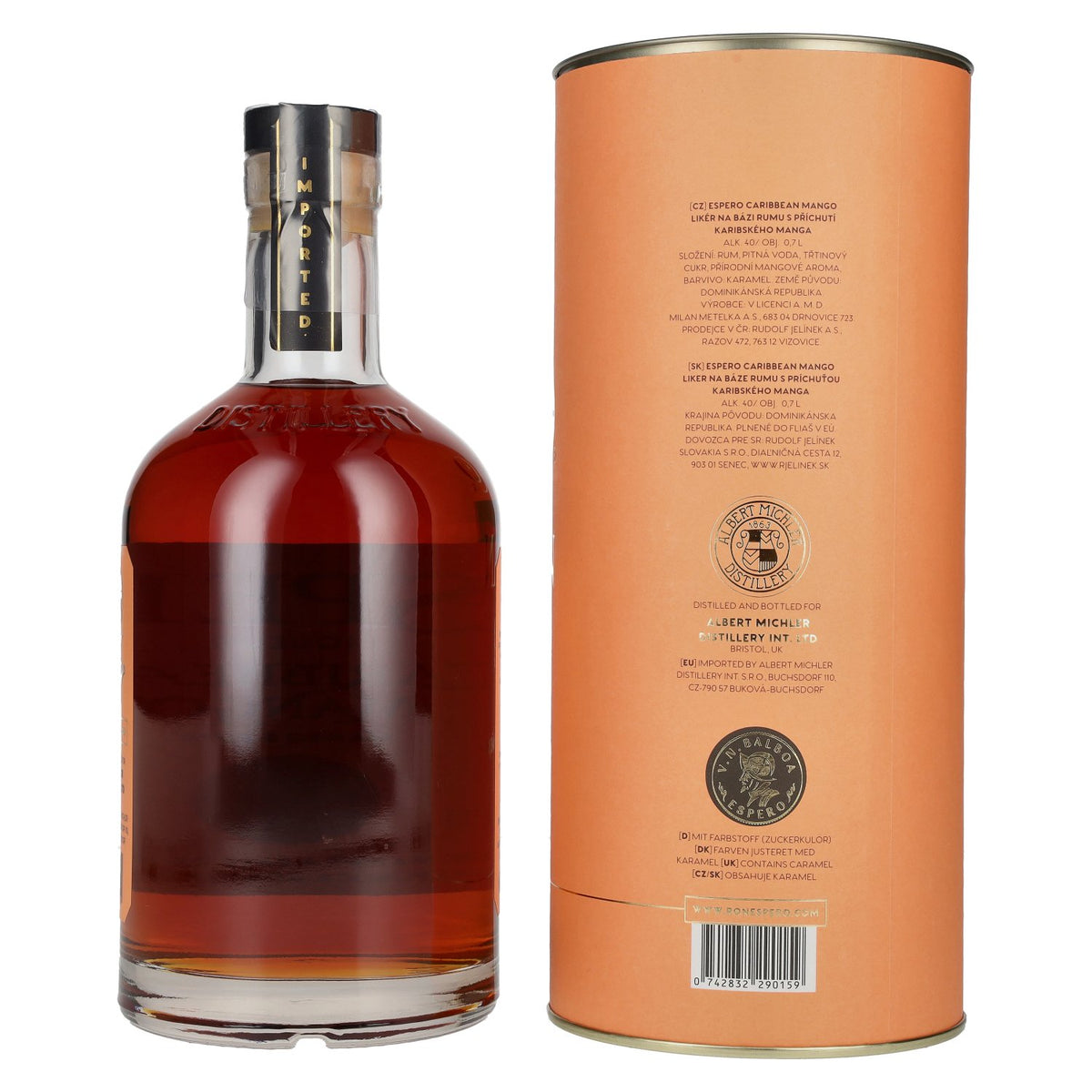 Ron Espero Caribbean Mango &amp; Rum Liqueur 40% vol., 0.7 litres, in a gift box