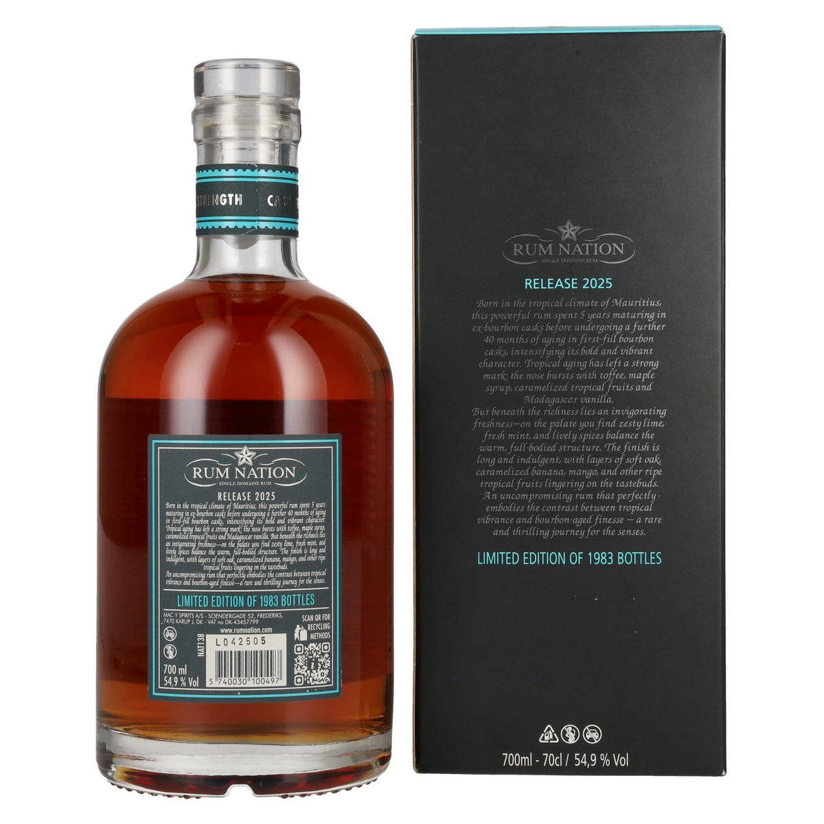 Rum Nation Mauritius 8 ans d'âge, rhum brut de fût, édition limitée, 54,9 % vol., 0,7 l, dans un coffret cadeau
