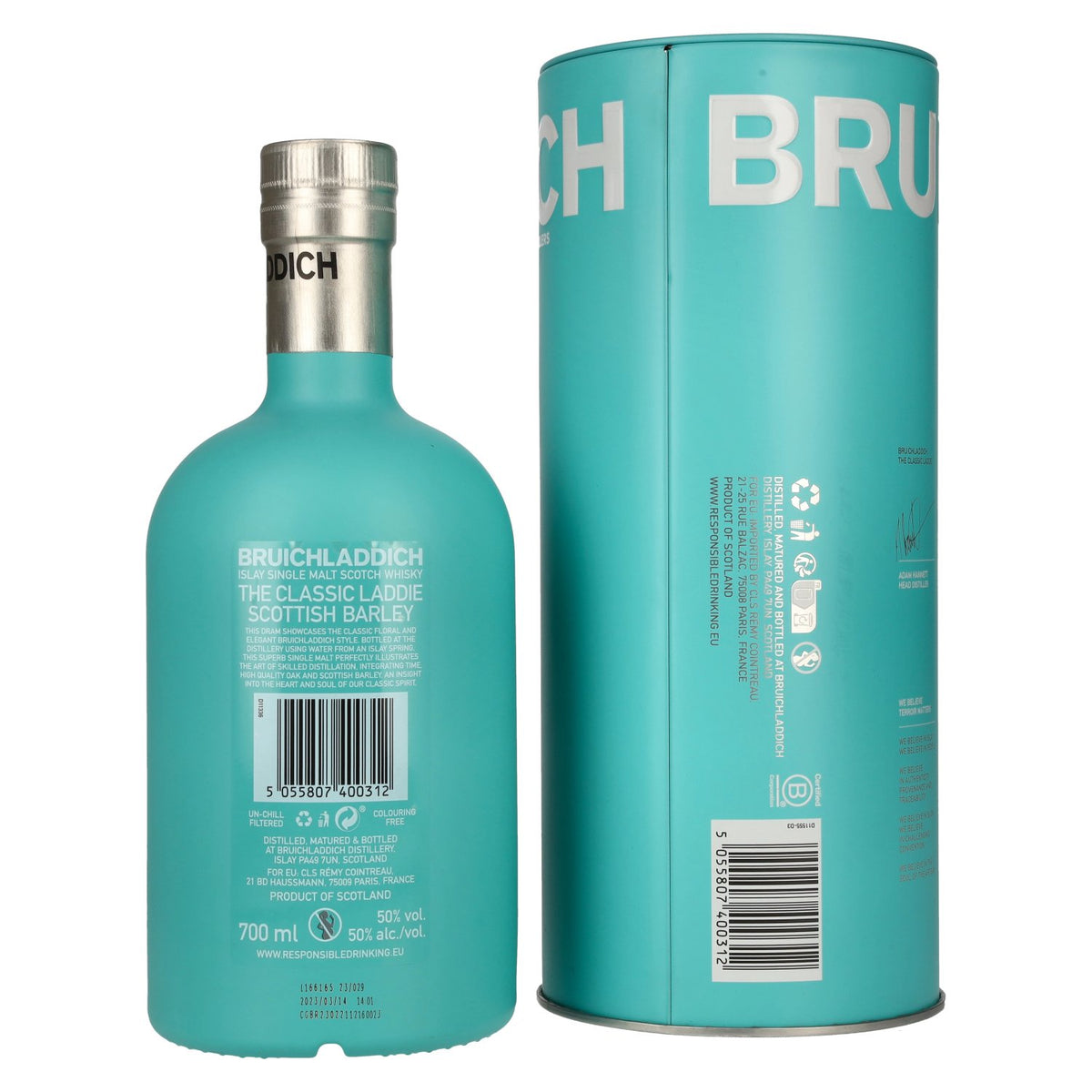 Bruichladdich THE CLASSIC LADDIE Single malt d'Islay à l'orge écossaise non tourbé, 50 % vol., 0,7 l, dans une boîte en fer-blanc