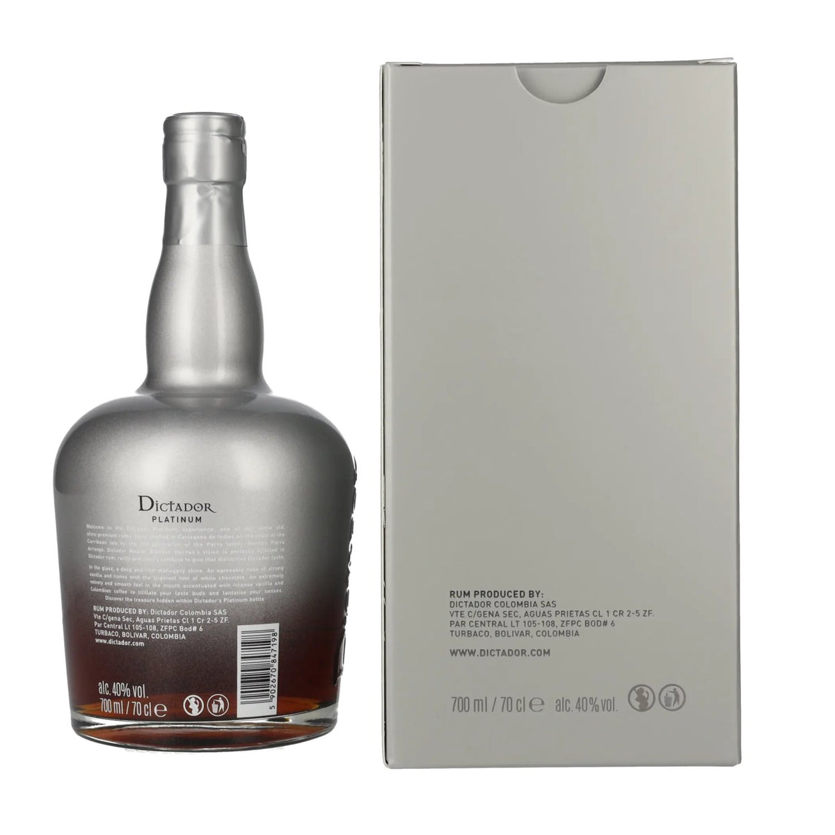 Dictador PLATINUM Colombian Aged Rum 40% vol. 0.7 l in a gift box