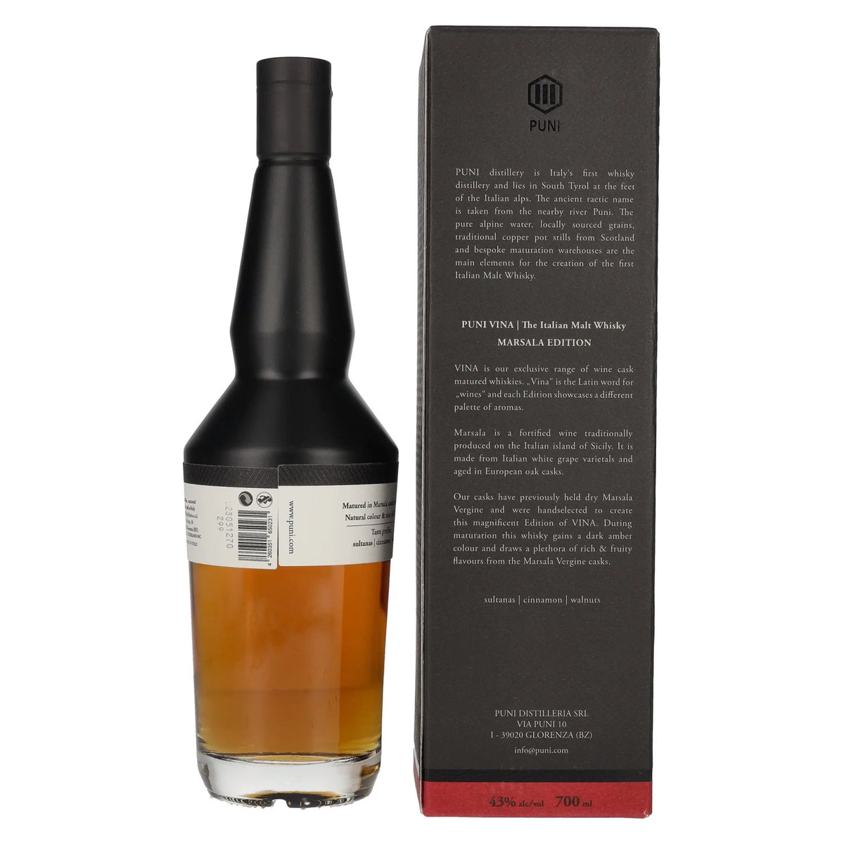 Puni Vina MARSALA The Italian Malt Whisky 43% ABV 0.7l in a gift box