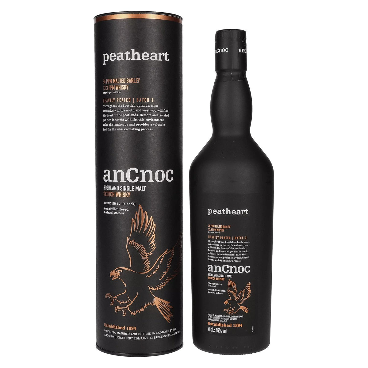 AnCnoc PEATHEART Heavily Peated Batch 3 46% vol. 0,7 l in geschenkverpakking