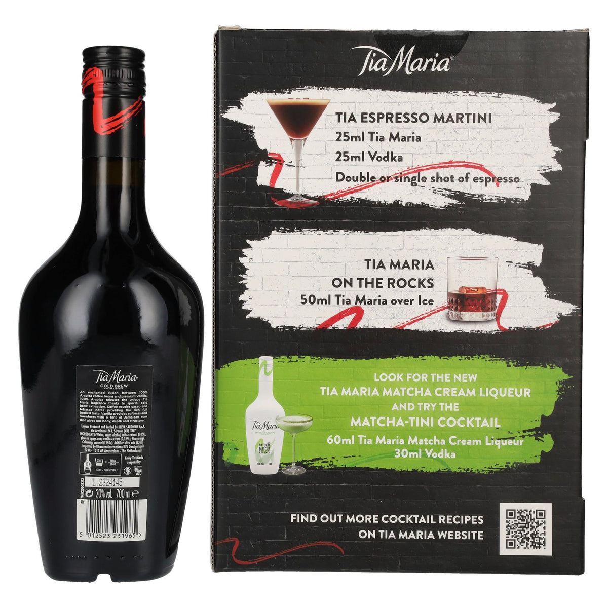 Tia Maria Cold Brew Coffee Liqueur 20% ABV, 0.7 litres, in a gift box with 2 glasses