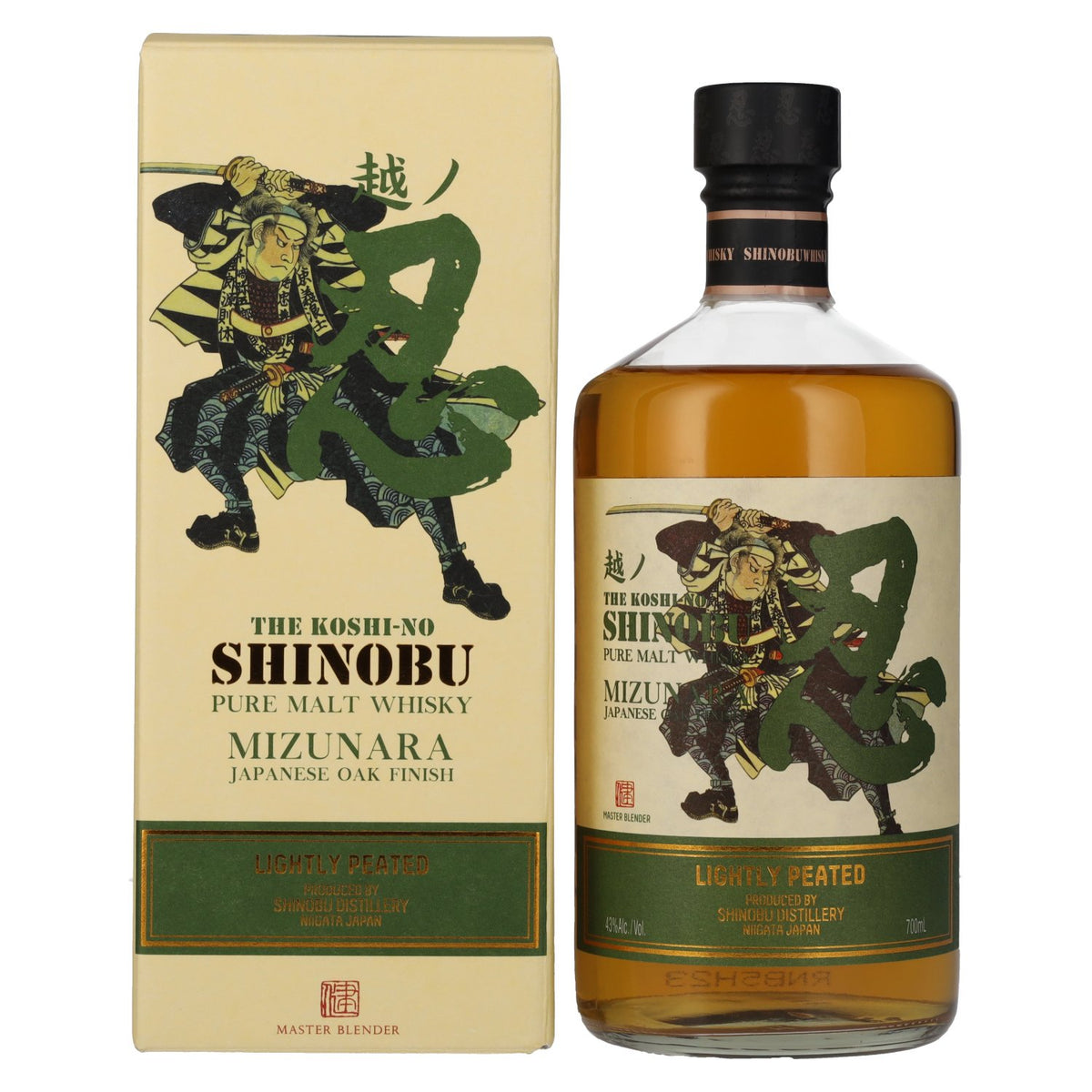 The Koshi-No Shinobu Pure Malt Whisky, Lightly Peated, Mizunara Oak Finish, 43% vol., 0.7 litres, in a gift box