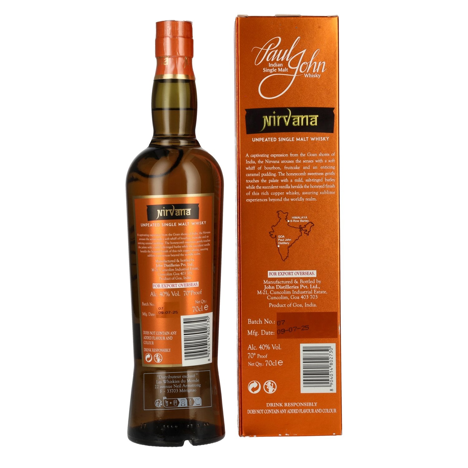 Paul John NIRVANA Indiase Single Malt Whisky 40% Vol. 0,7l in geschenkverpakking