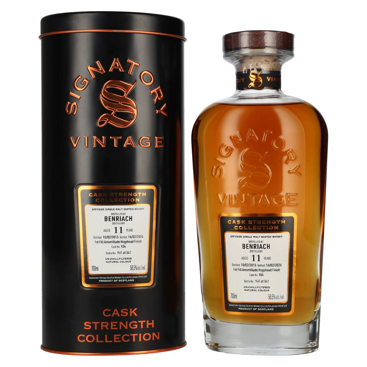 Signatory Vintage Benriach 11 Years Old Cask Strength Collection #104 2015 58,5% vol. 0,7 l in blikken doos