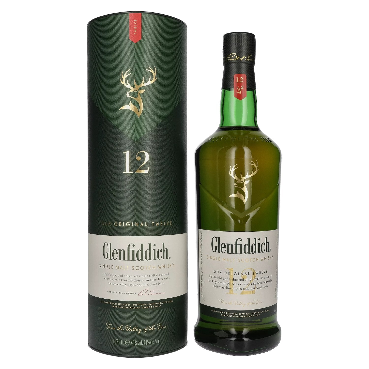 Glenfiddich 12 Years Old Single Malt Scotch Whisky 40% Vol. 1l in geschenkverpakking