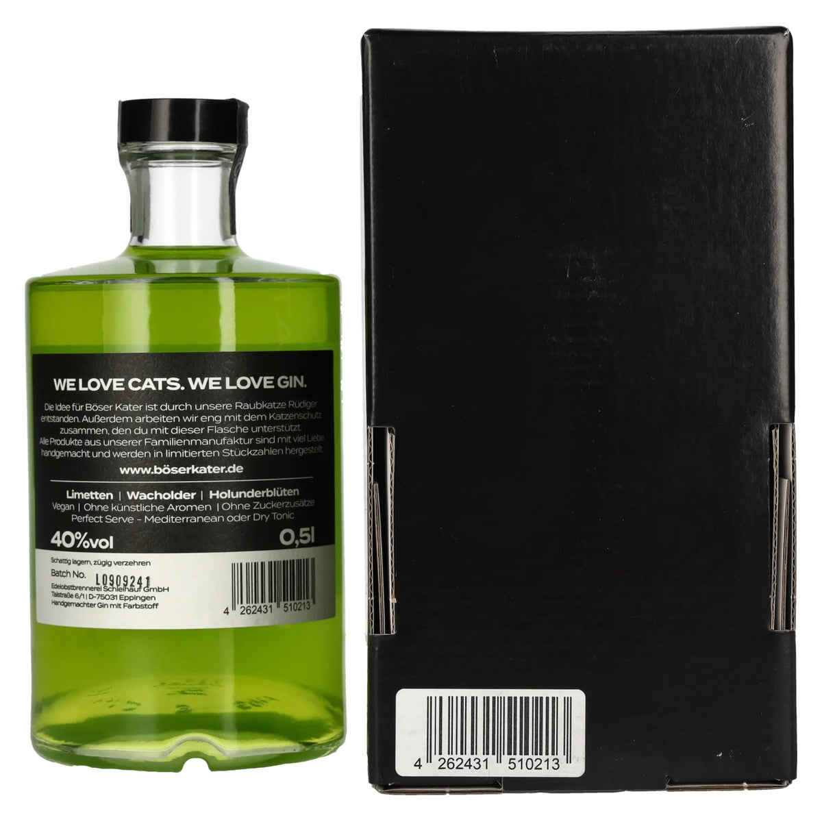 Böser Kater Gin à la citronnelle néon sous lumière noire, 40 % vol., 0,5 l, dans un coffret cadeau