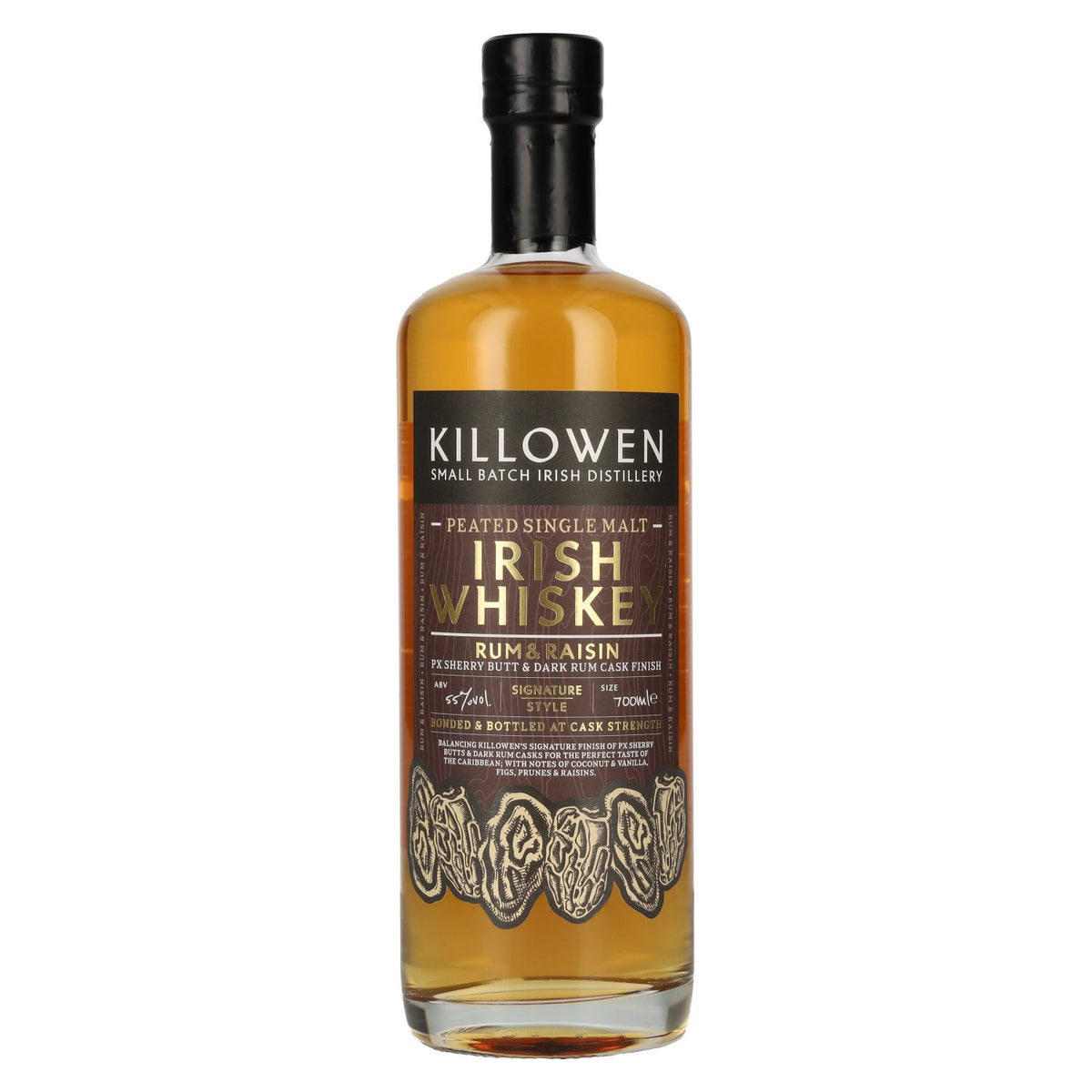 Killowen Rum &amp; Raisin PX Sherry &amp; Dark Rum Signature Cask Finish Ierse whisky 55% vol. 0,7 l