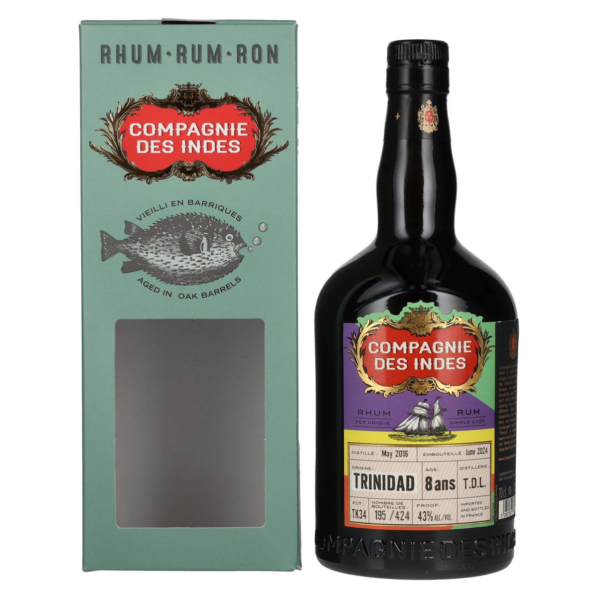 Compagnie des Indes TRINIDAD T.D.L Rhum Single Cask Strength 8 ans d'âge 2016 43 % vol. 0,7 l dans un coffret cadeau