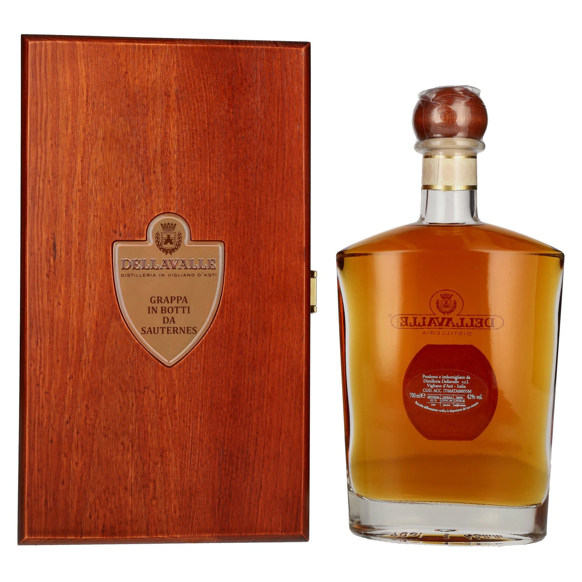Grappa Dellavalle affinée en fûts de SAUTERNES 2007, 42 % vol., 0,7 l, dans un coffret en bois