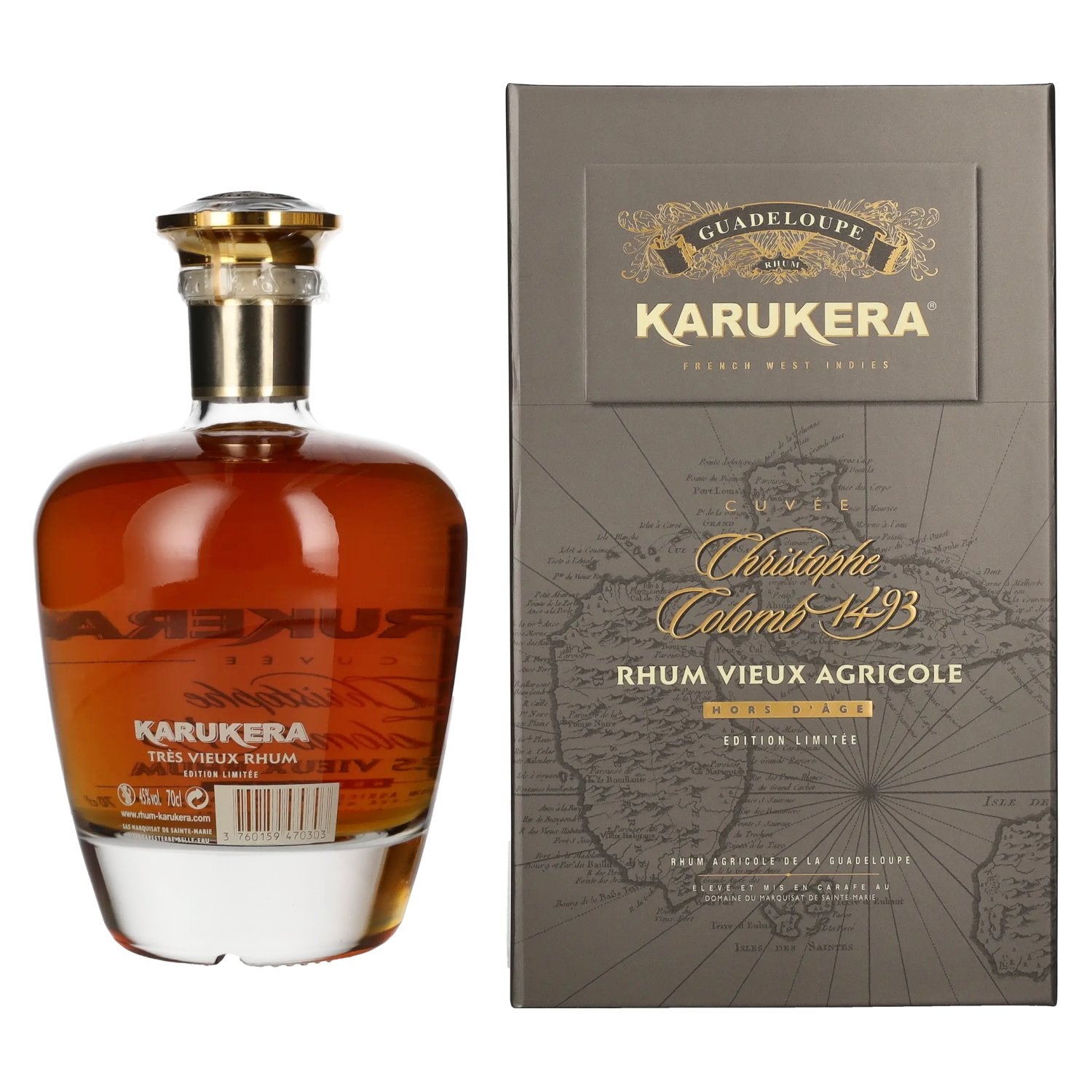Karukera Cuvée Christophe Colomb 1493 Tres Vieux Rhum Hors d'Age 45% Vol. 0,7l en coffret cadeau