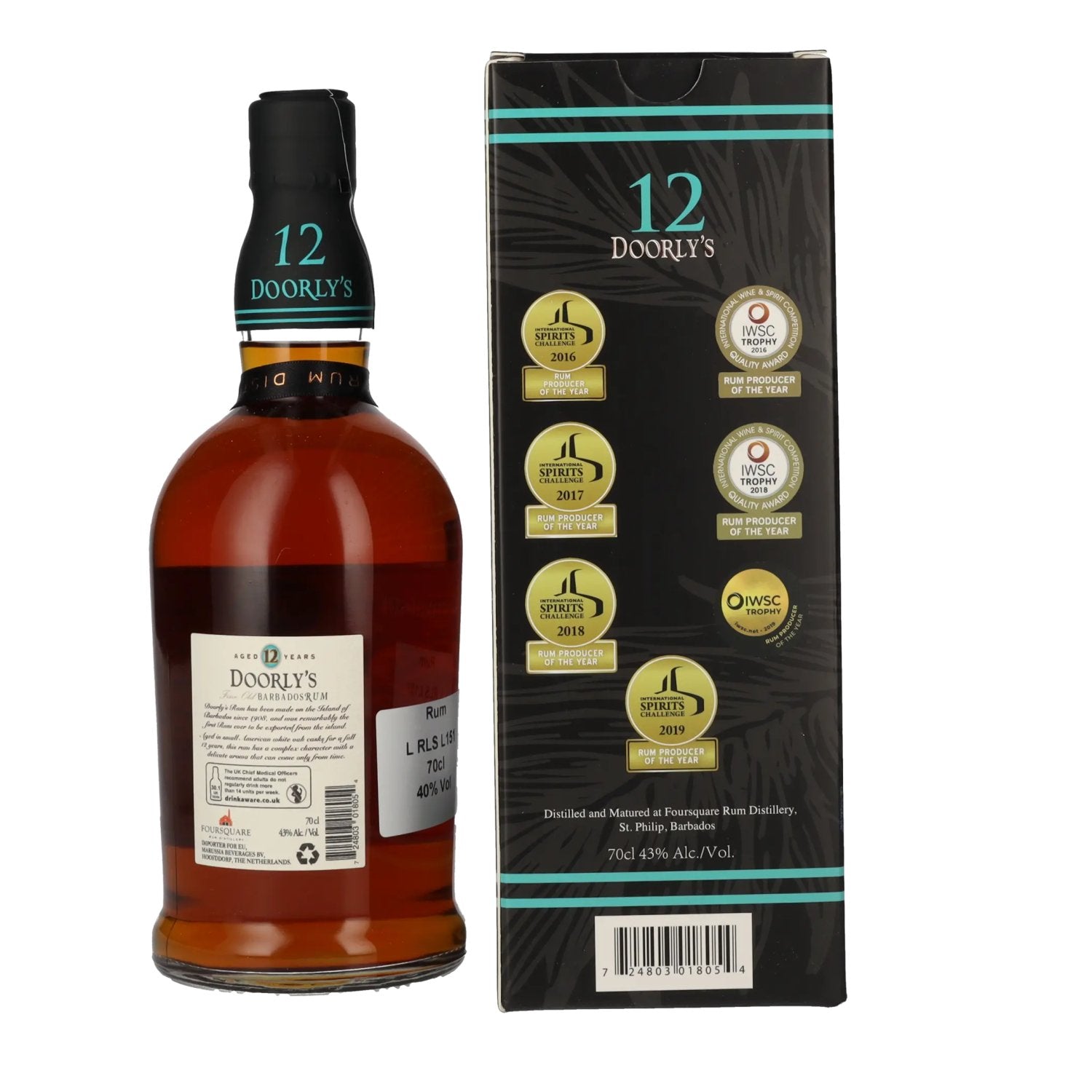 Doorly's 12 Jaar Oude Fine Old Barbados Rum 43% Vol. 0,7l in geschenkverpakking