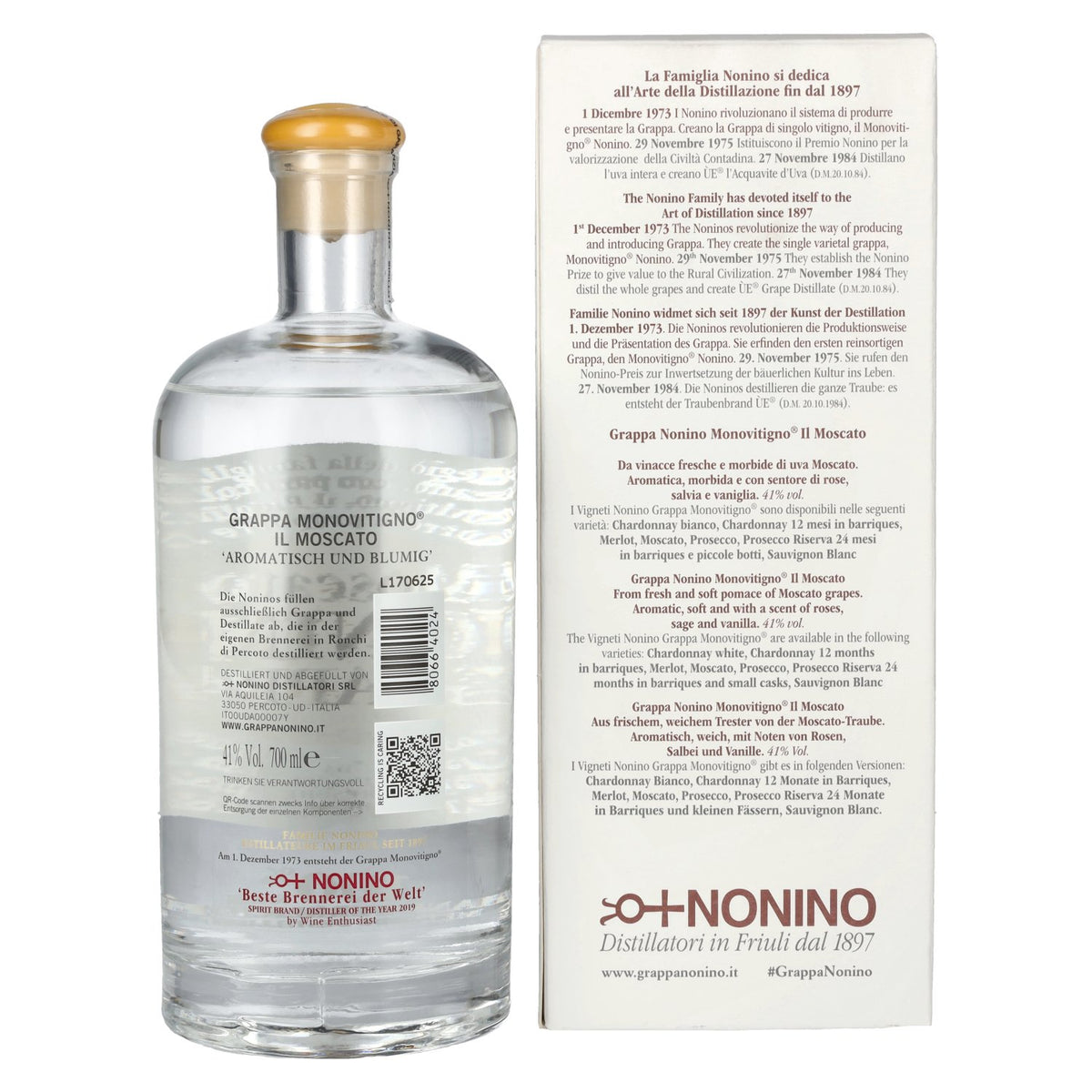 Nonino Grappa Monovitigno il Moscato 41% ABV, 0.7l, in a gift box