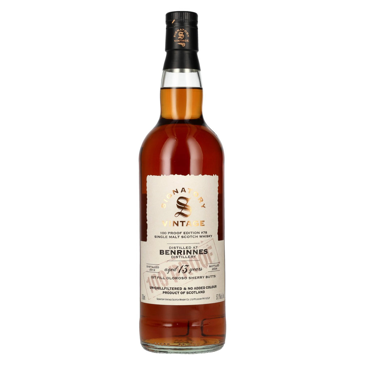 Signatory Vintage 100 Proof Edition Benrinnes Single Malt 13 ans d'âge n° 78 2012 57,1 % vol. 0,7 l