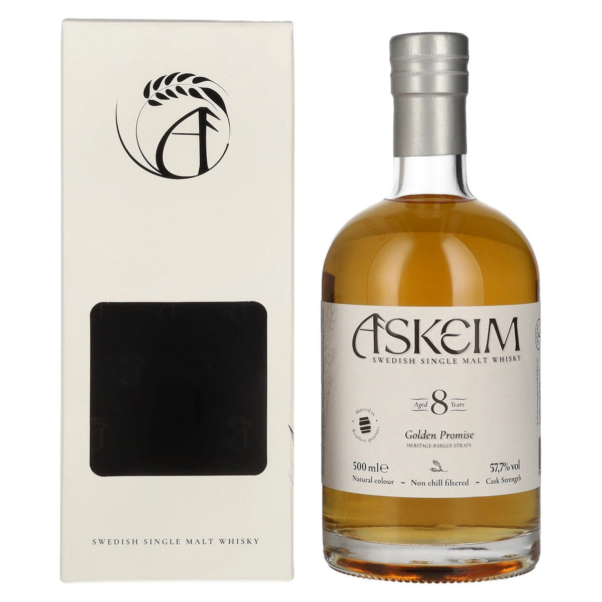 ASKEIM 8 Years Old Golden Promise Swedish Single Malt Whisky 57.7% ABV 0.5l in a gift box