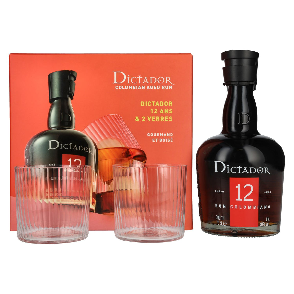 Dictador 12 Years Old ICON RESERVE Colombian Rum 40% ABV, 0.7 l, in a gift box with 2 glasses