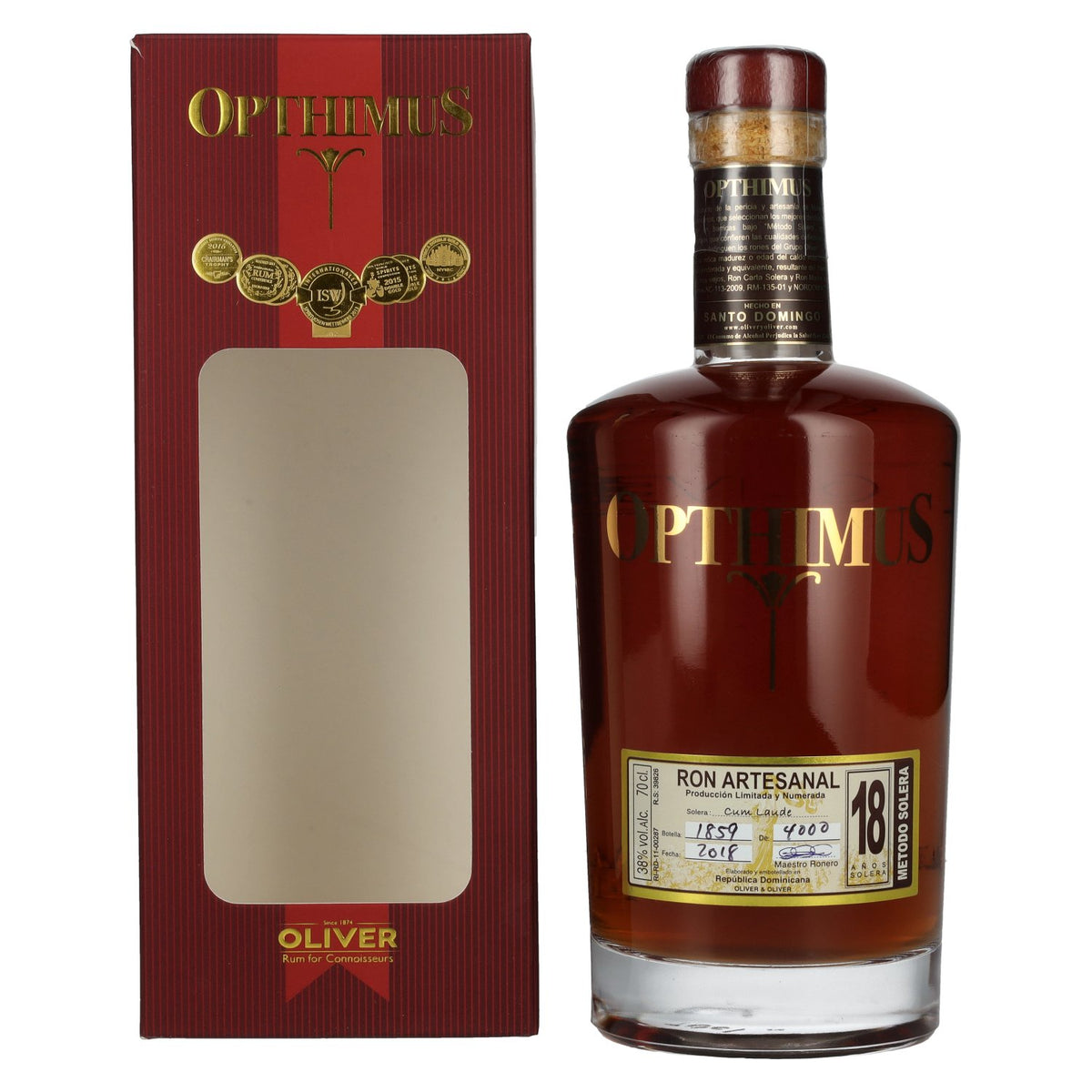 Opthimus 18 Solera Cum Laude Artisanal Rum 38% vol. 0.7 l in a gift box