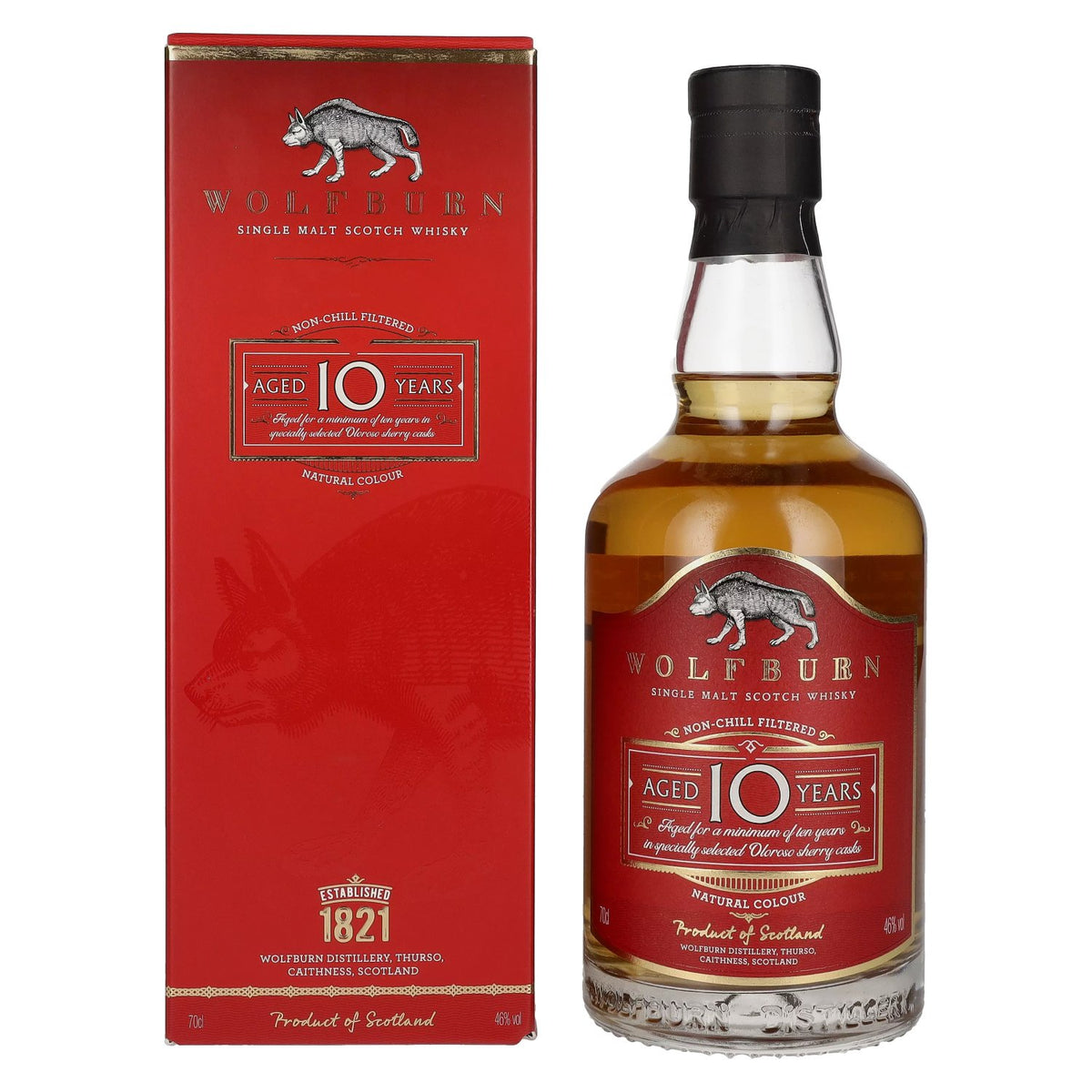 Whisky single malt écossais Wolfburn 10 ans d'âge, 46 % vol., 0,7 l, dans un coffret cadeau