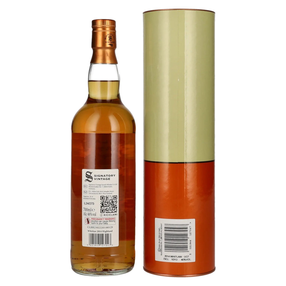 Signatory Vintage WHITLAW, whisky single malt écossais de 10 ans d'âge, 2014, 46 % vol., 0,7 l, dans un coffret cadeau
