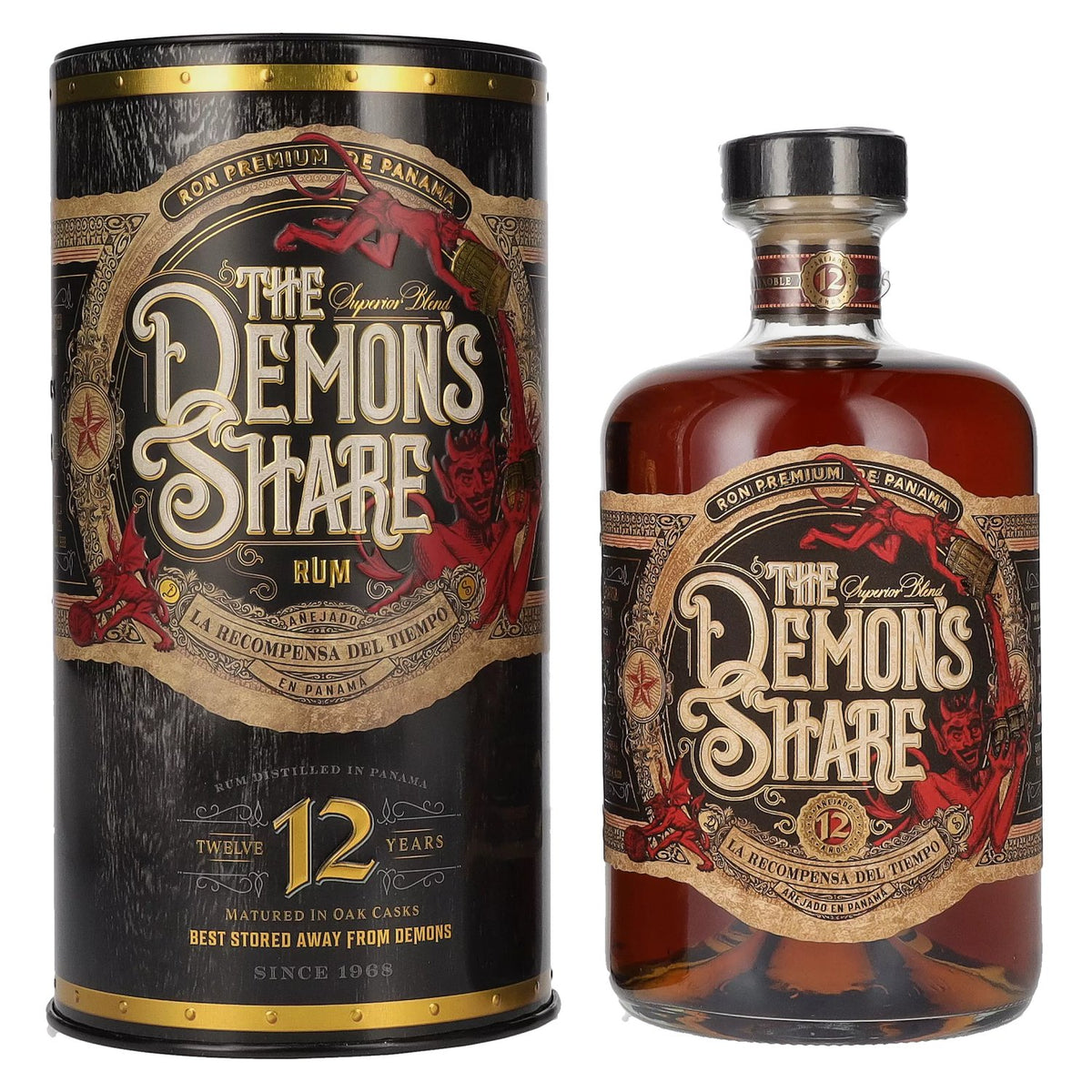 Rhum « The Demon's Share Superior Blend » 12 ans d'âge, 41 % vol., 0,7 l, dans une boîte en fer-blanc