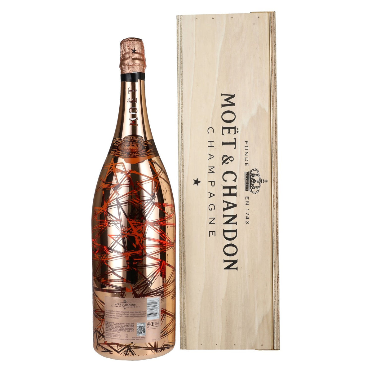 Moët &amp; Chandon N.I.R. Nectar Imperial Rosé Dry Luminous Edition 12 % vol. 3 l dans un coffret en bois