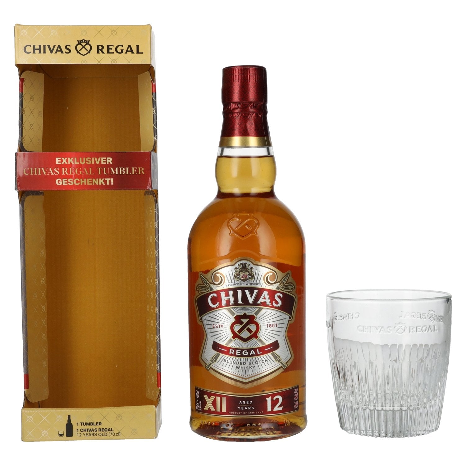 Chivas Regal 12 Years Old Blended Scotch Whisky 40% Vol. 0,7l avec verre tumbler