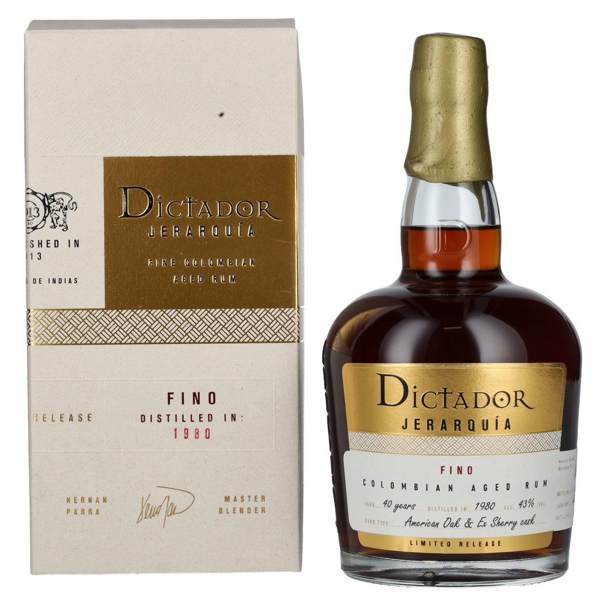 Rhum Dictador JERARQUÍA 40 ans d'âge FINO 1980, 43 % vol., 0,7 l, dans un coffret cadeau