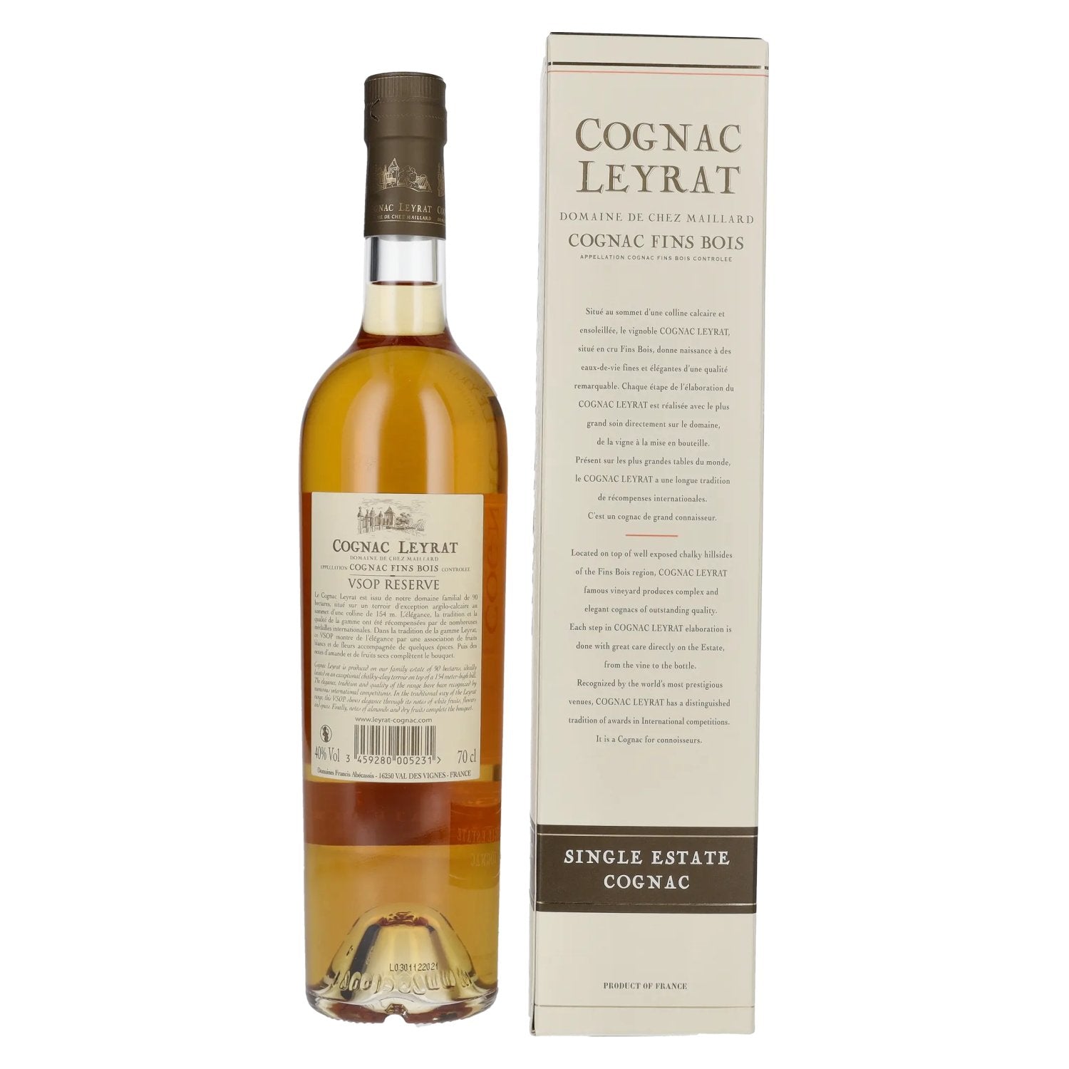 Cognac Leyrat V.S.O.P. Réserve Single Estate Cognac 40% Vol. 0,7l in geschenkverpakking