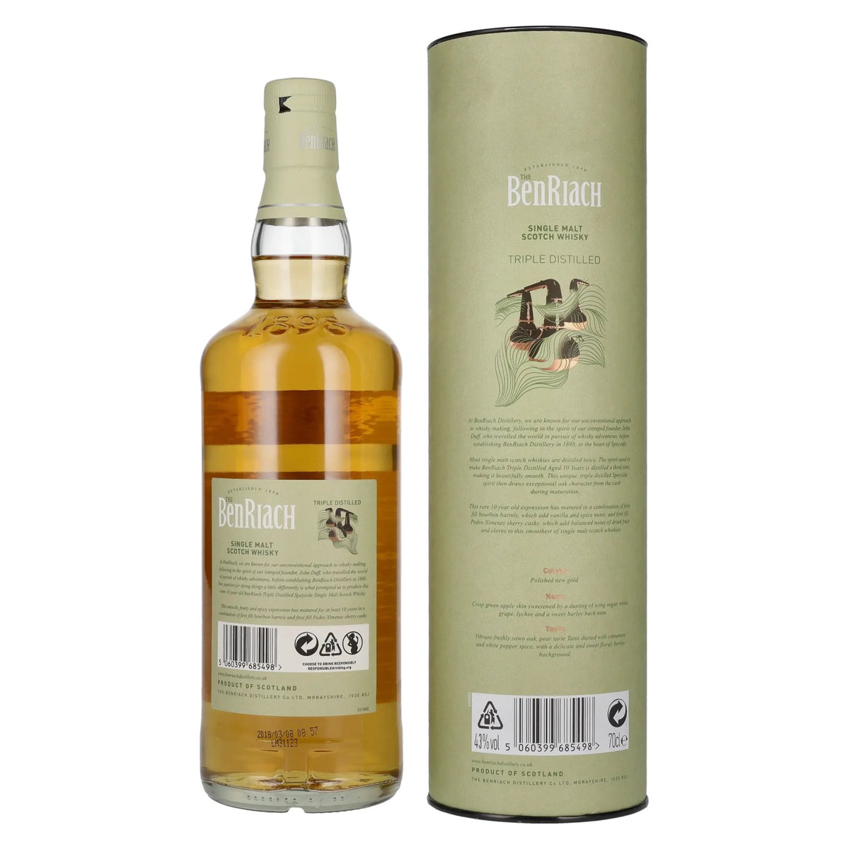 Benriach 10 Years Old Triple Distilled Double Cask Matured 43% vol. 0,7 l in geschenkverpakking