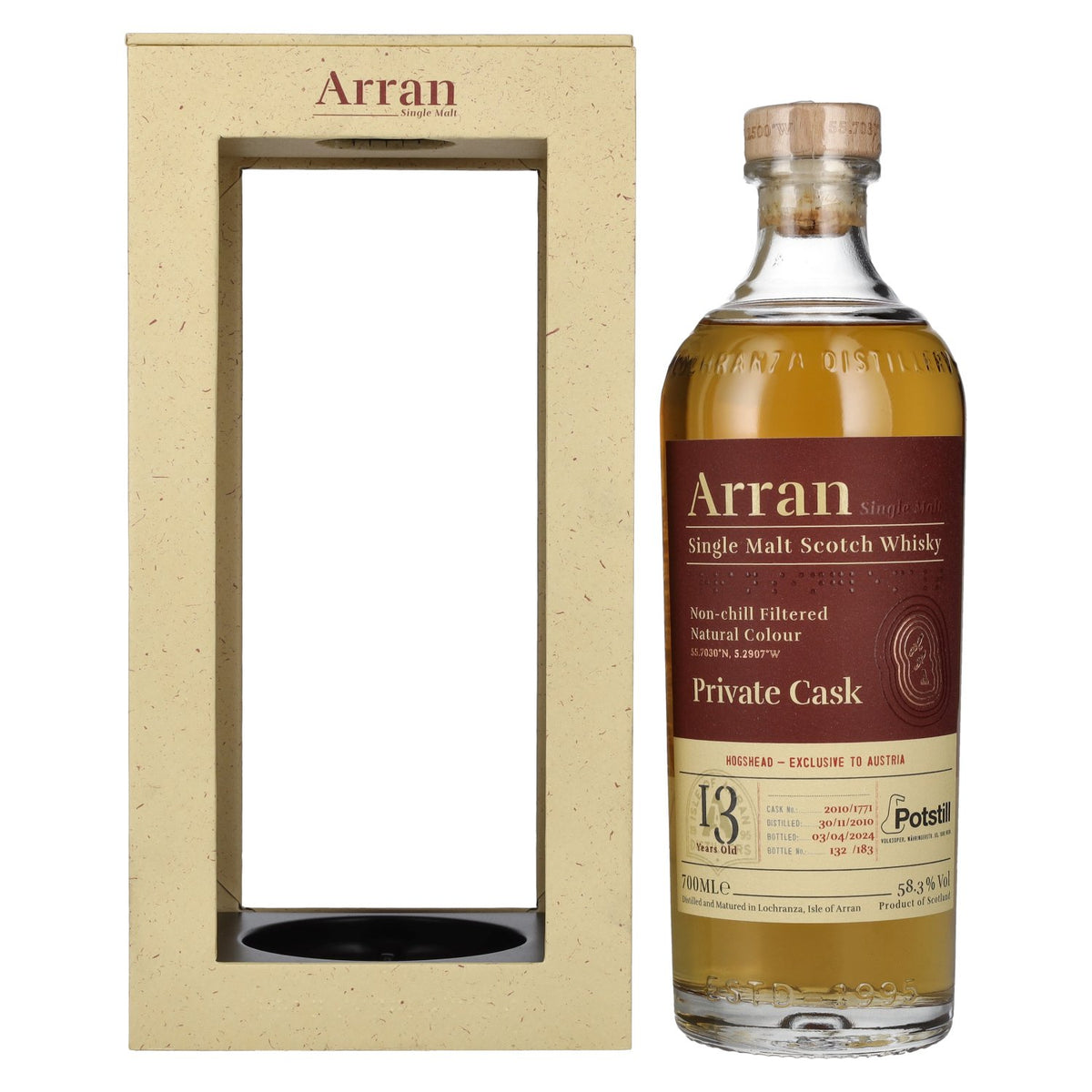 Arran 13 Years Old POTSTILL PRIVATE CASK Single Malt Scotch Whisky 58,3% vol. 0,7 l in geschenkverpakking