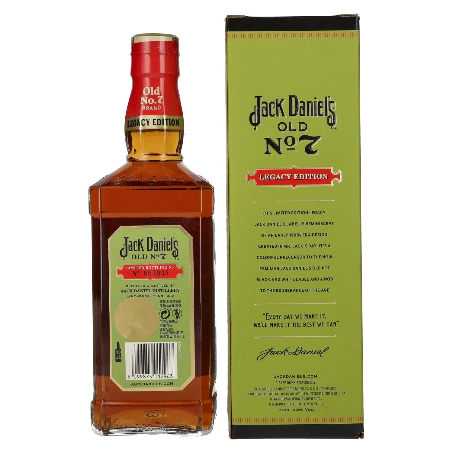 Jack Daniel's Sour Mash Tennessee Whiskey LEGACY EDITION No. 1 - GREEN DESIGN 43% Vol. 0,7l in Geschenkbox