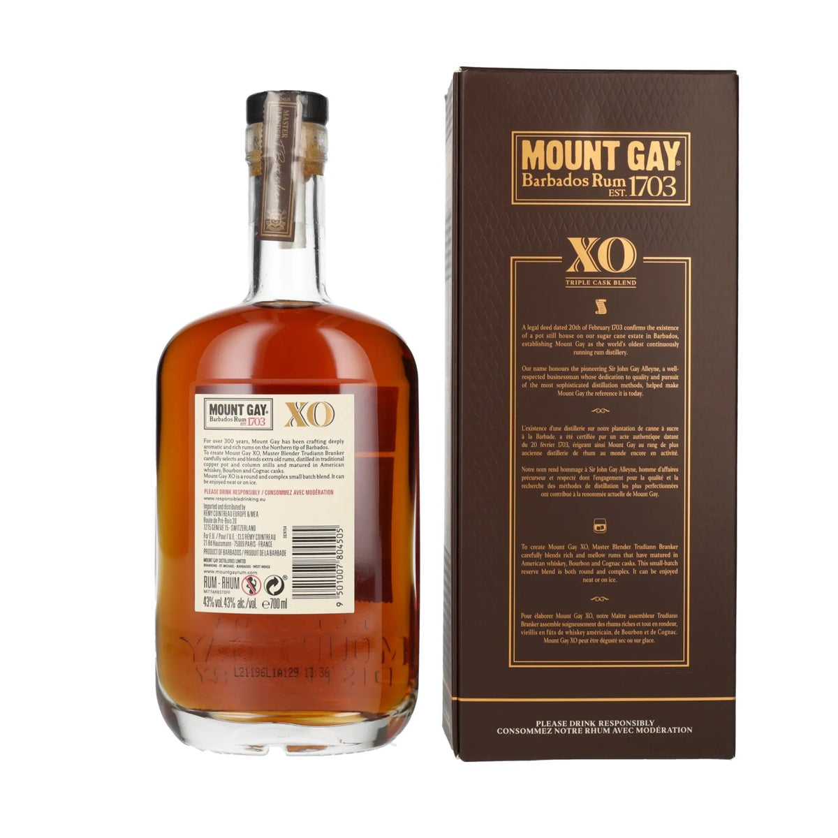 Mount Gay 1703 XO Triple Cask Blend 43% ABV 0.7l in a gift box