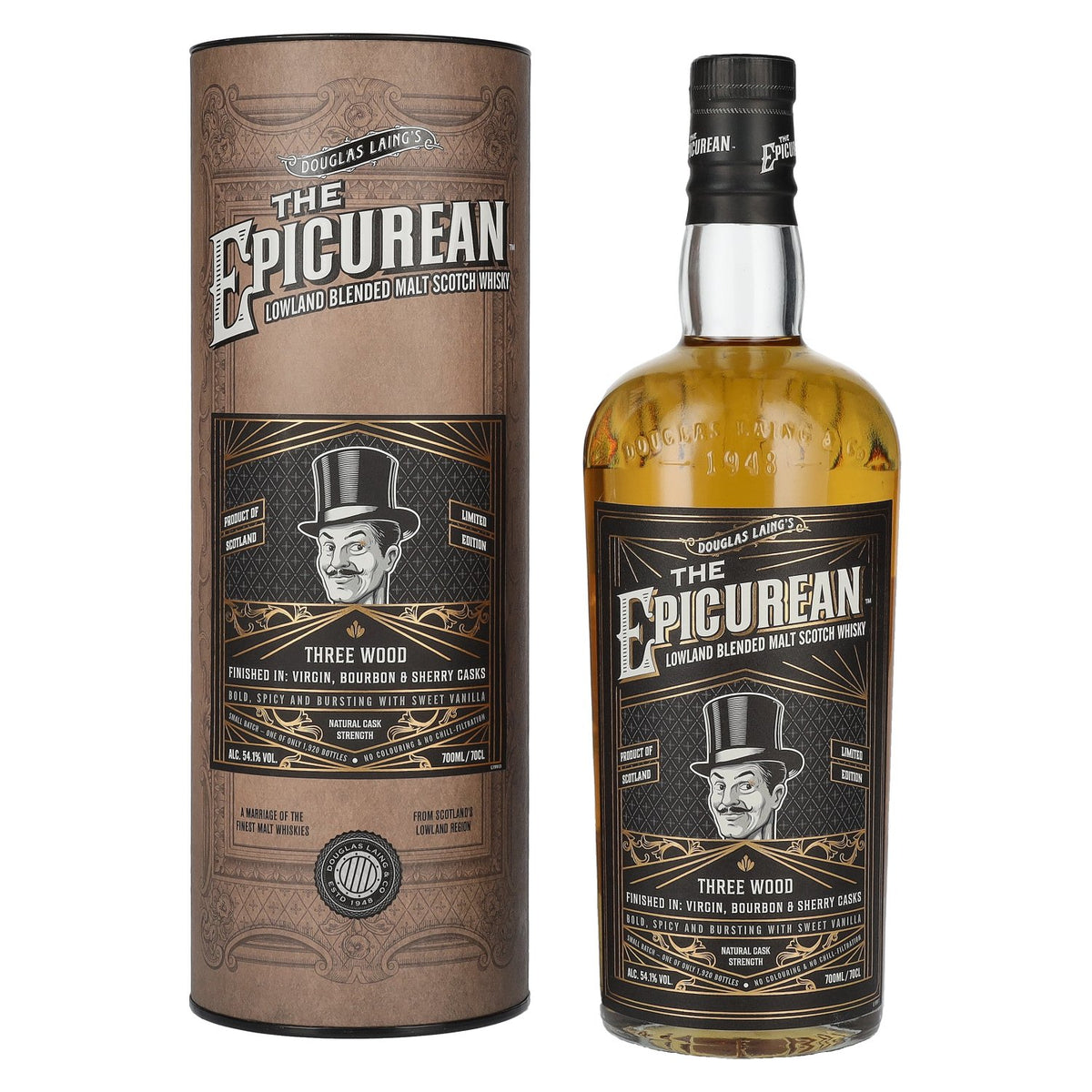 Douglas Laing THE EPICUREAN Three Wood Lowland Blended Malt 54.1% ABV, 0.7 litres, in a gift box
