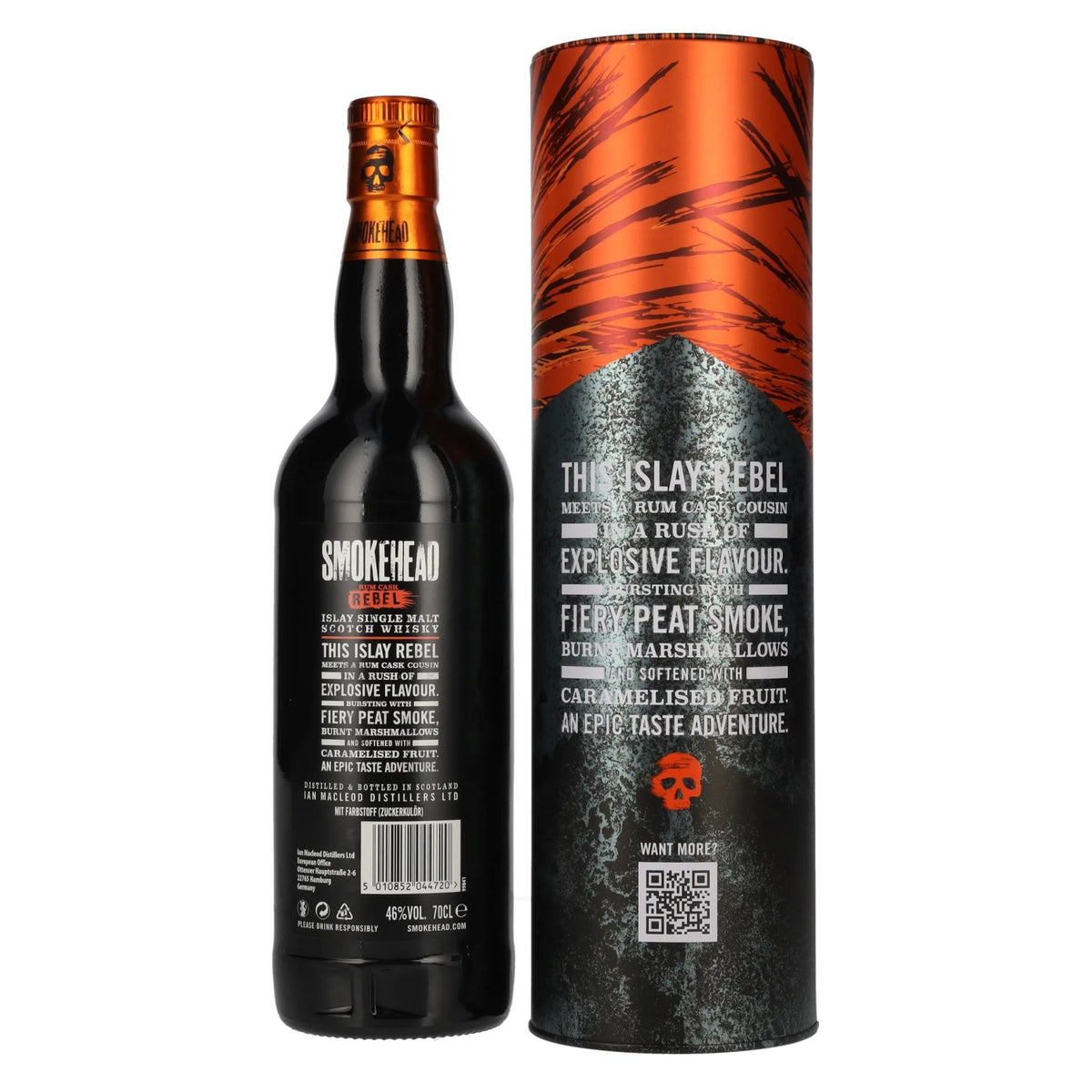 Smokehead RUM REBEL, whisky single malt d'Islay, 46 % vol., 0,7 l, dans une boîte en fer-blanc