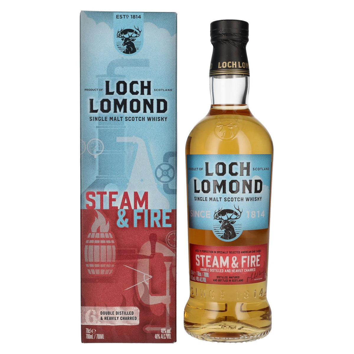 Loch Lomond STEAM &amp; FIRE Single Malt Scotch Whisky 46% ABV, 0.7 litres, in a gift box