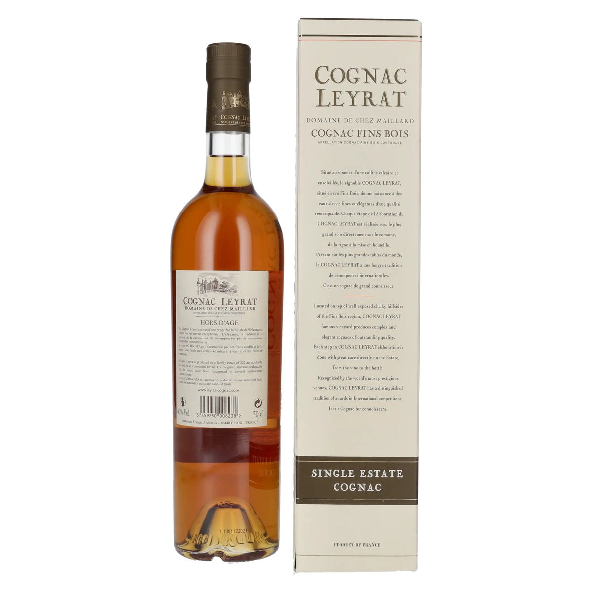 Cognac Leyrat X.O. Hors D'Âge Single Estate 40 % vol., 0,7 l, dans un coffret cadeau