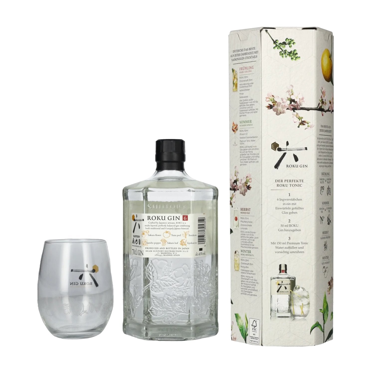 Roku Gin The Japanese Craft Gin 43% Vol. 0,7l in Geschenkbox mit Glas