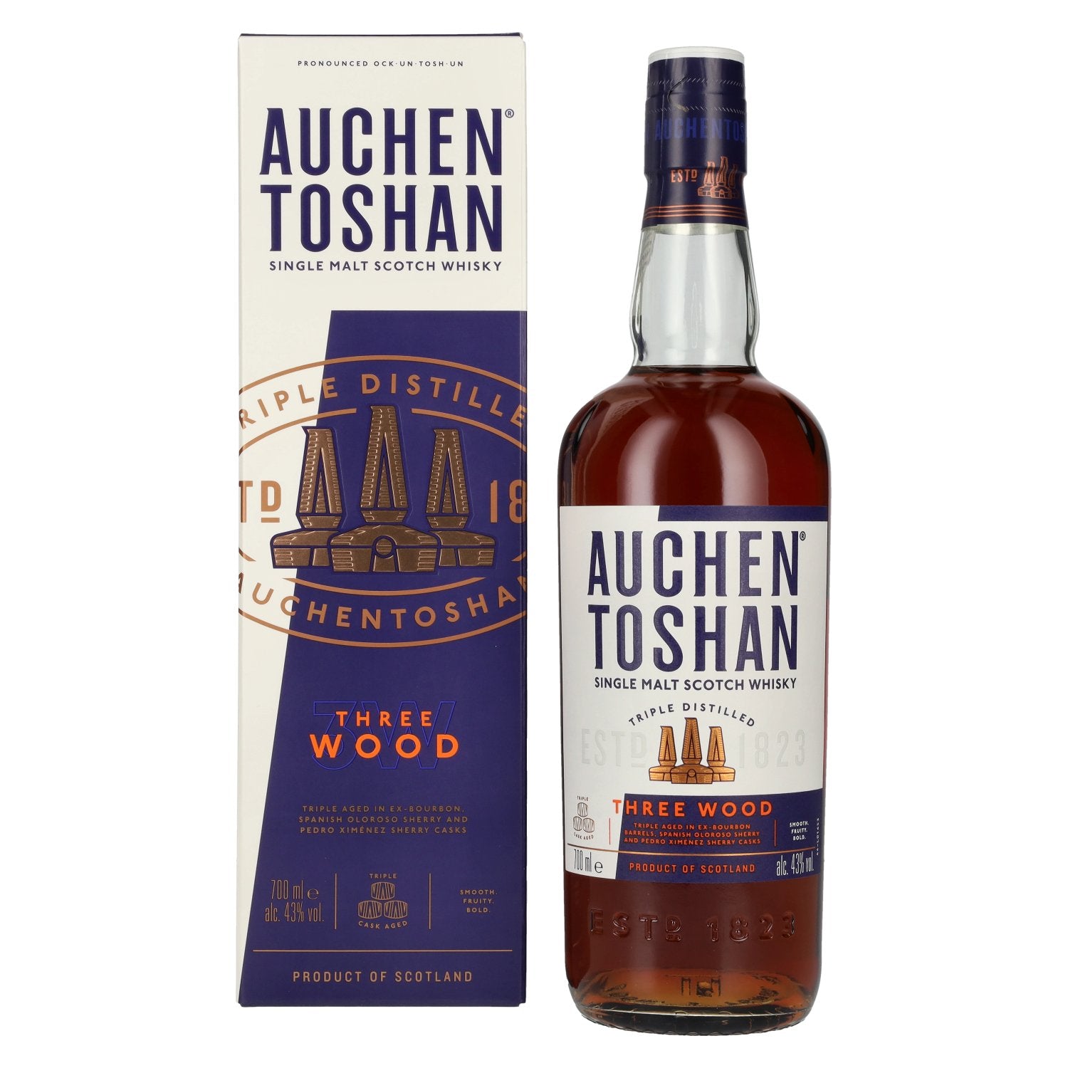 Auchentoshan THREE WOOD Single Malt Scotch Whisky 43% Vol. 0,7l in geschenkverpakking