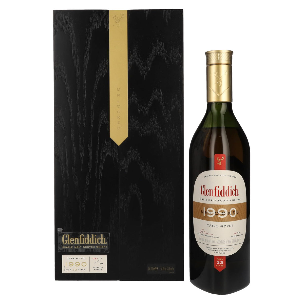 Glenfiddich 33 ans d'âge Archive Cask, whisky single malt écossais 1990, 52,8 % vol., 0,7 l, dans un coffret en bois