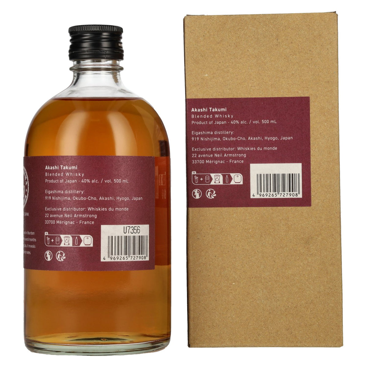 Akashi Takumi Sherry Cask Finish Japanese Blended Whisky 40% ABV, 0.5l in a gift box