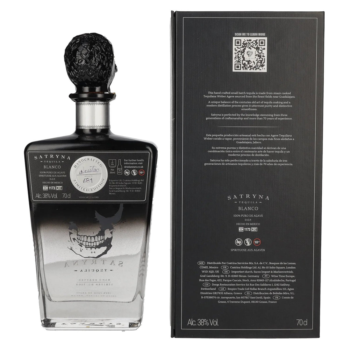 Satryna Blanco Tequila 100% Puro De Agave 38% ABV 0.7l in a gift box