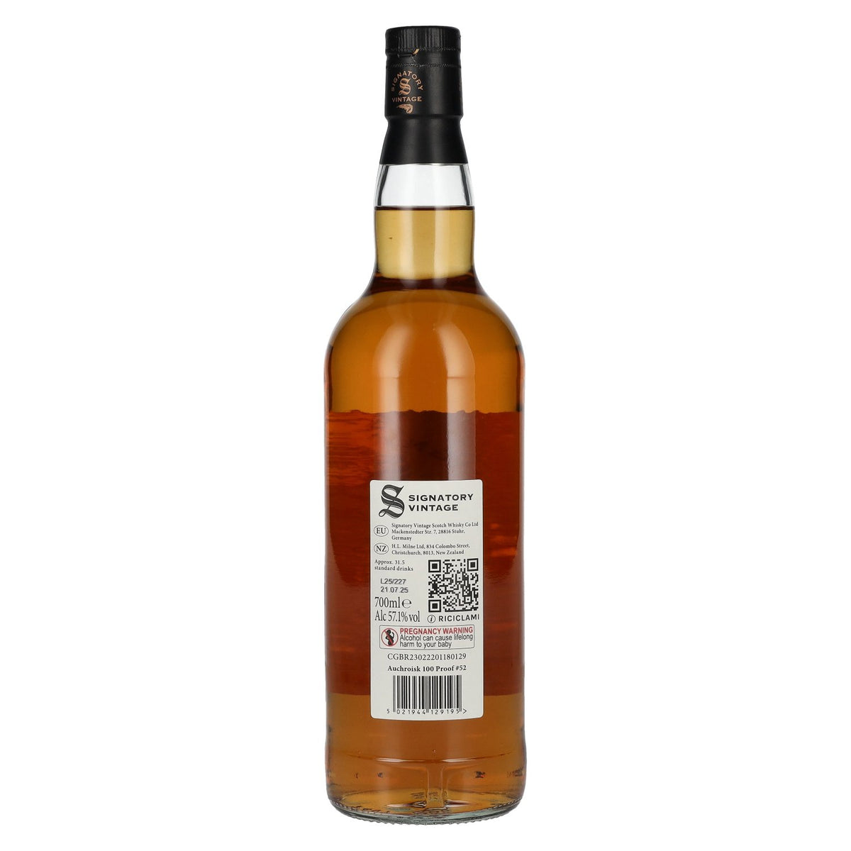 Signatory Vintage 100 Proof Edition Auchroisk Single Malt 12 ans d'âge n° 52 2012 57,1 % vol. 0,7 l