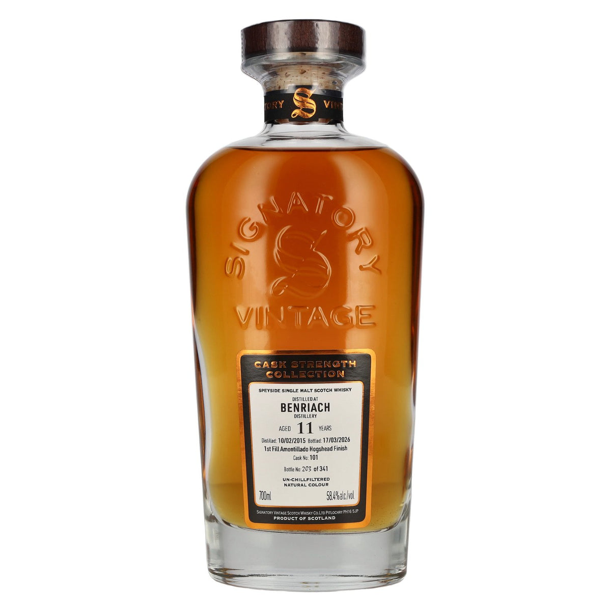 Signatory Vintage Benriach 11 jaar oud, 1st Fill Amontillado-vat, vatsterkte #101, 58,4% vol., 0,7 l