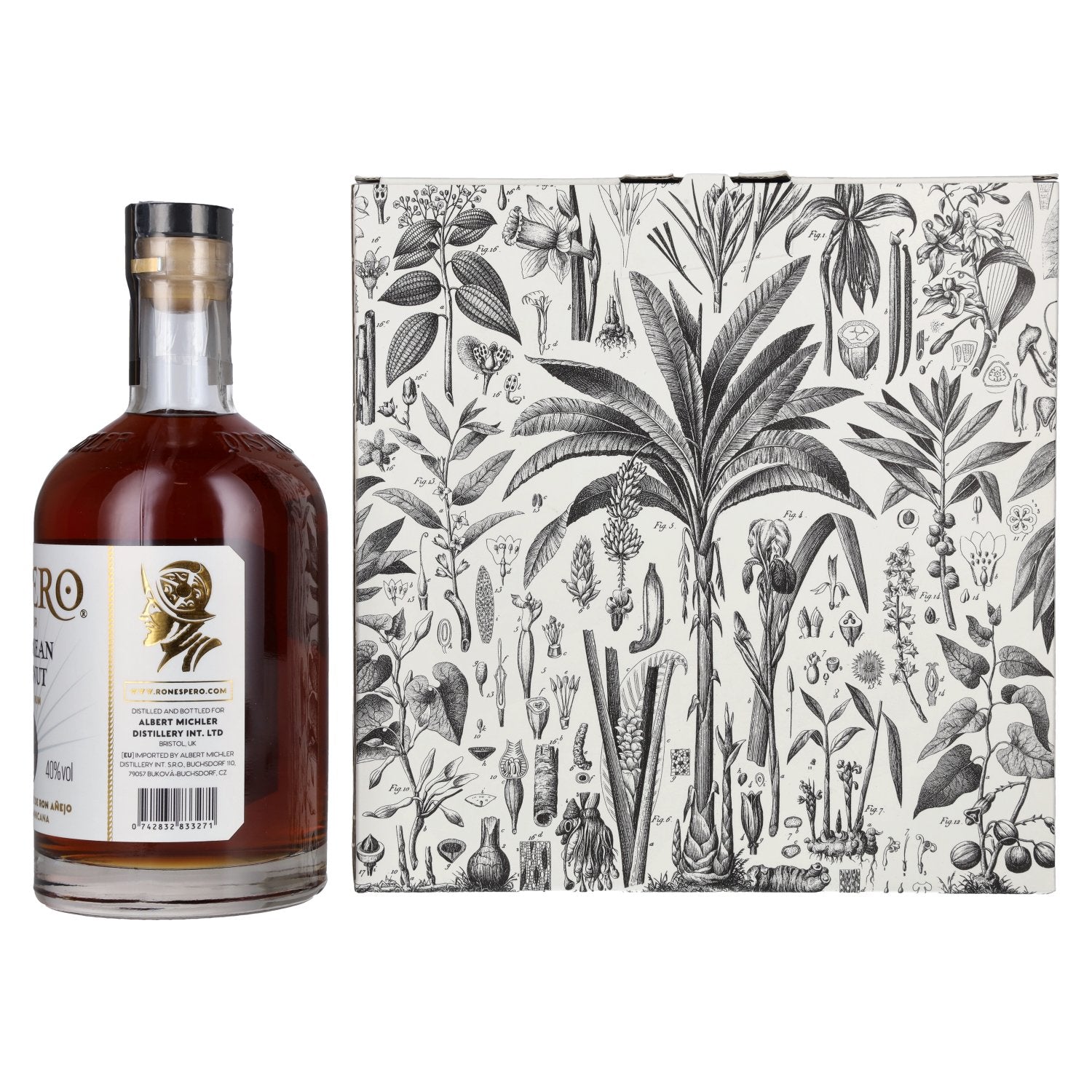 Ron Espero Caribbean Coconut & Rum Liqueur 40% Vol. 0,7l in Geschenkbox mit 2 Gläser