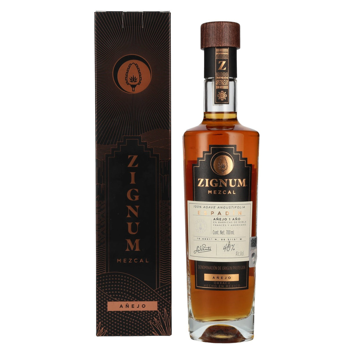 Zignum Mezcal Añejo 100% Agave Espadín 40% ABV 0.7l in a gift box