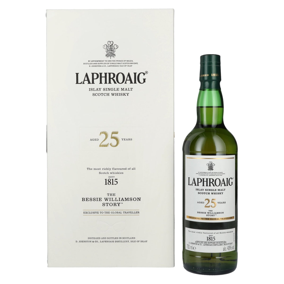 Laphroaig 25 ans d'âge, édition « THE BESSIE WILLIAMSON STORY » 2019, 43 % vol., 0,7 l, dans un coffret cadeau