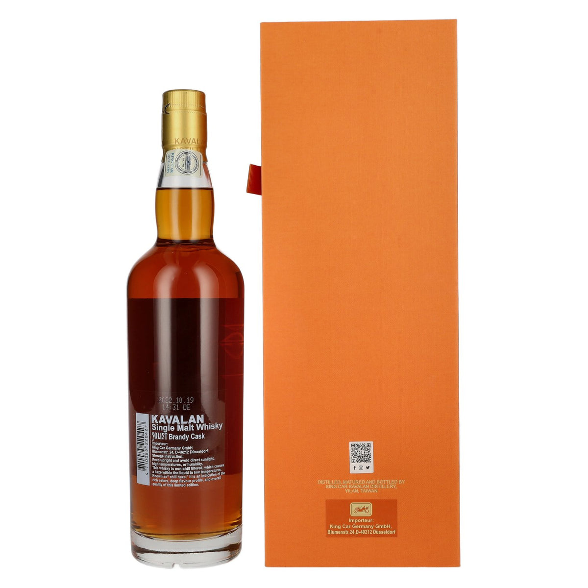 Kavalan SOLIST Brandy Cask 55,6 % vol., 0,7 l, dans un coffret cadeau