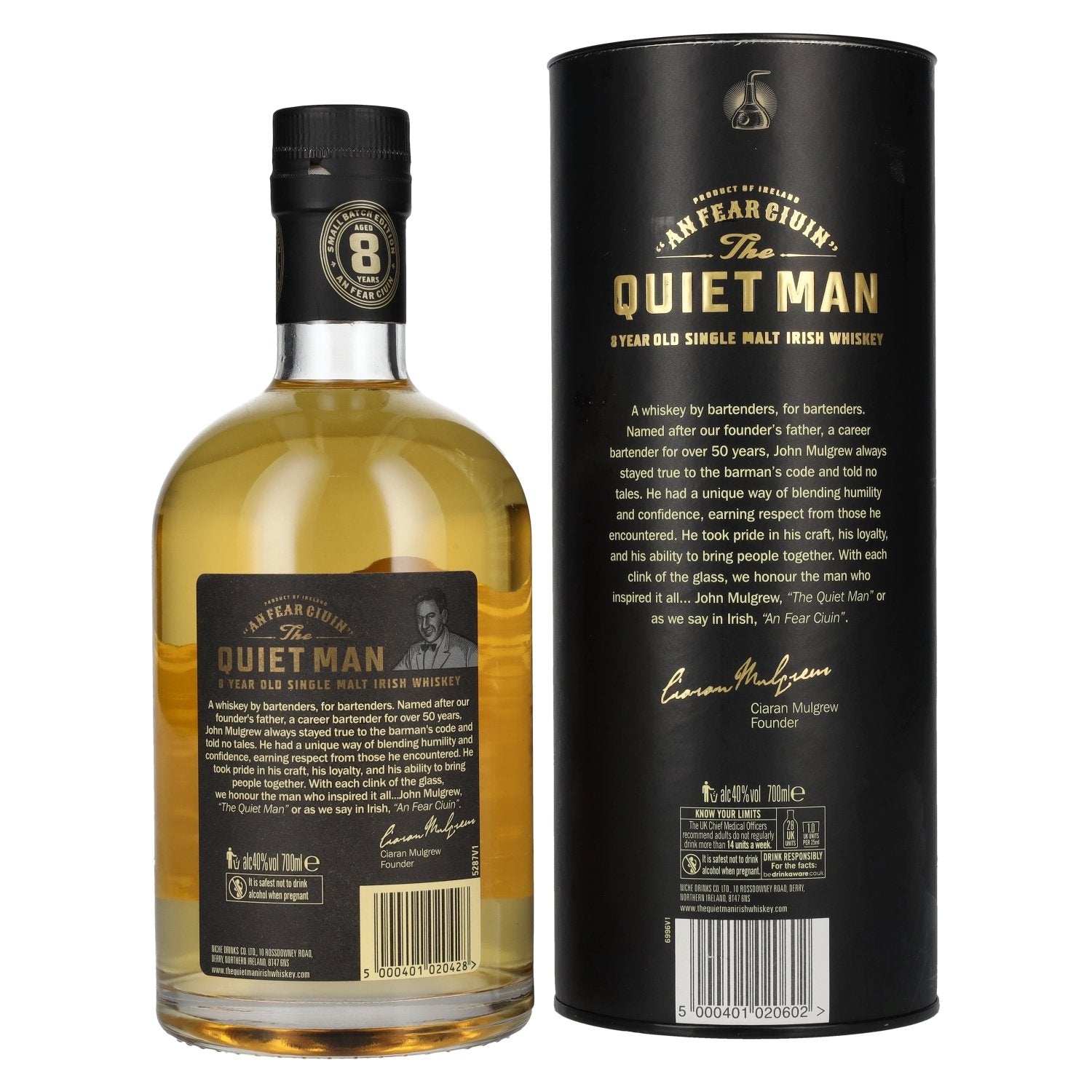 The Quiet Man AN FEAR CIUIN 8 Year Old Single Malt Irish Whiskey 40% Vol. 0,7l in Geschenkbox
